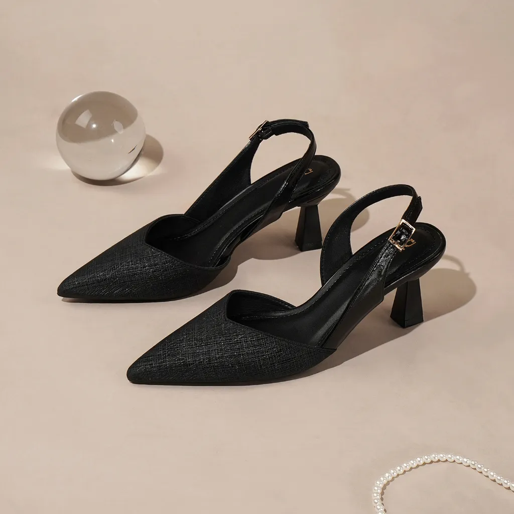 Ảnh Giày cao gót bít mũi nữ DILY phối da sang trọng, giày slingback nữ tiện lợi cổ điển cao 6.5cm AA0479 3