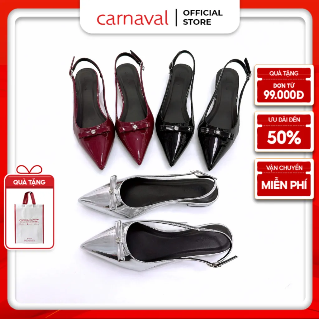 Ảnh Giày Cao Gót Đế Bệt 2cm Khuyết Eo Mika Mũi Nhọn Đính Nơ Carnaval Siêu Sang - VS123 1