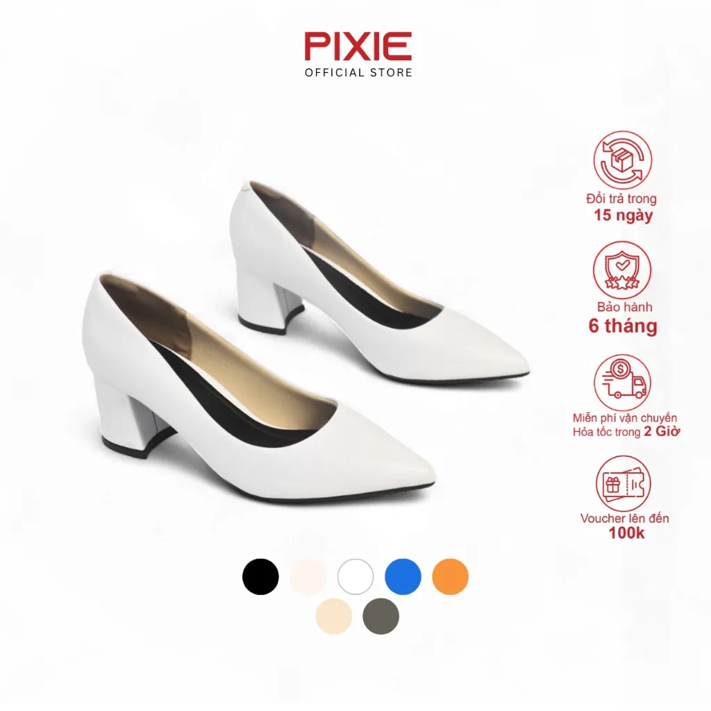 Ảnh Giày Cao Gót Đế Vuông 5cm Mũi Nhọn Basic Pixie P055 1