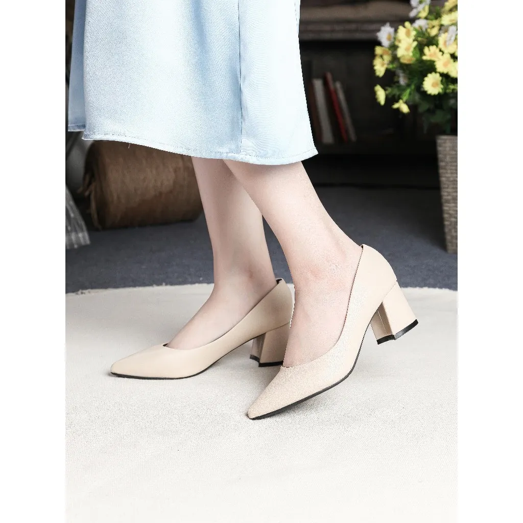 Ảnh Giày Cao Gót Đế Vuông 5cm Mũi Nhọn Basic Pixie P055 3