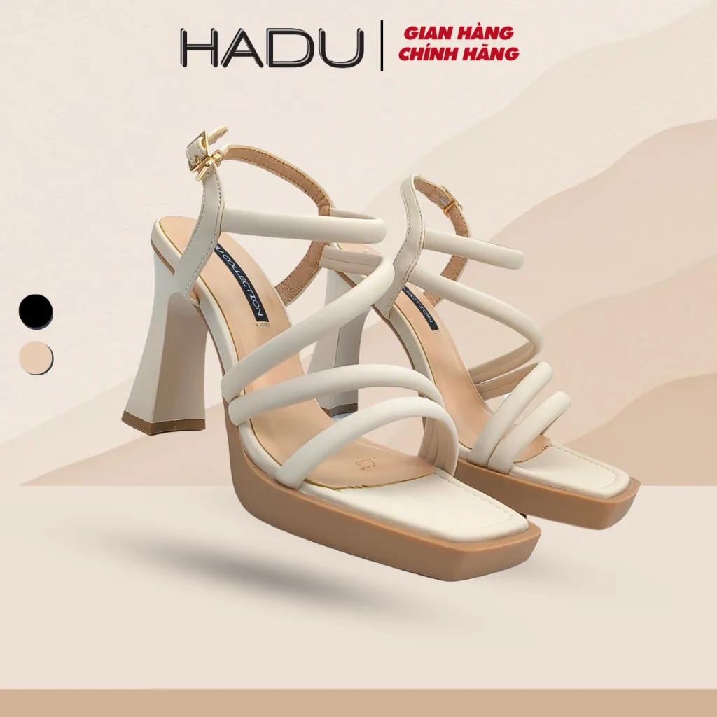 Ảnh Giày Cao Gót Đế Vuông 9P Đúp Trước 2P Dây Chéo HADU M963 Da PU Cao Cấp Đế TPR Chống Trơn BH 12T 1