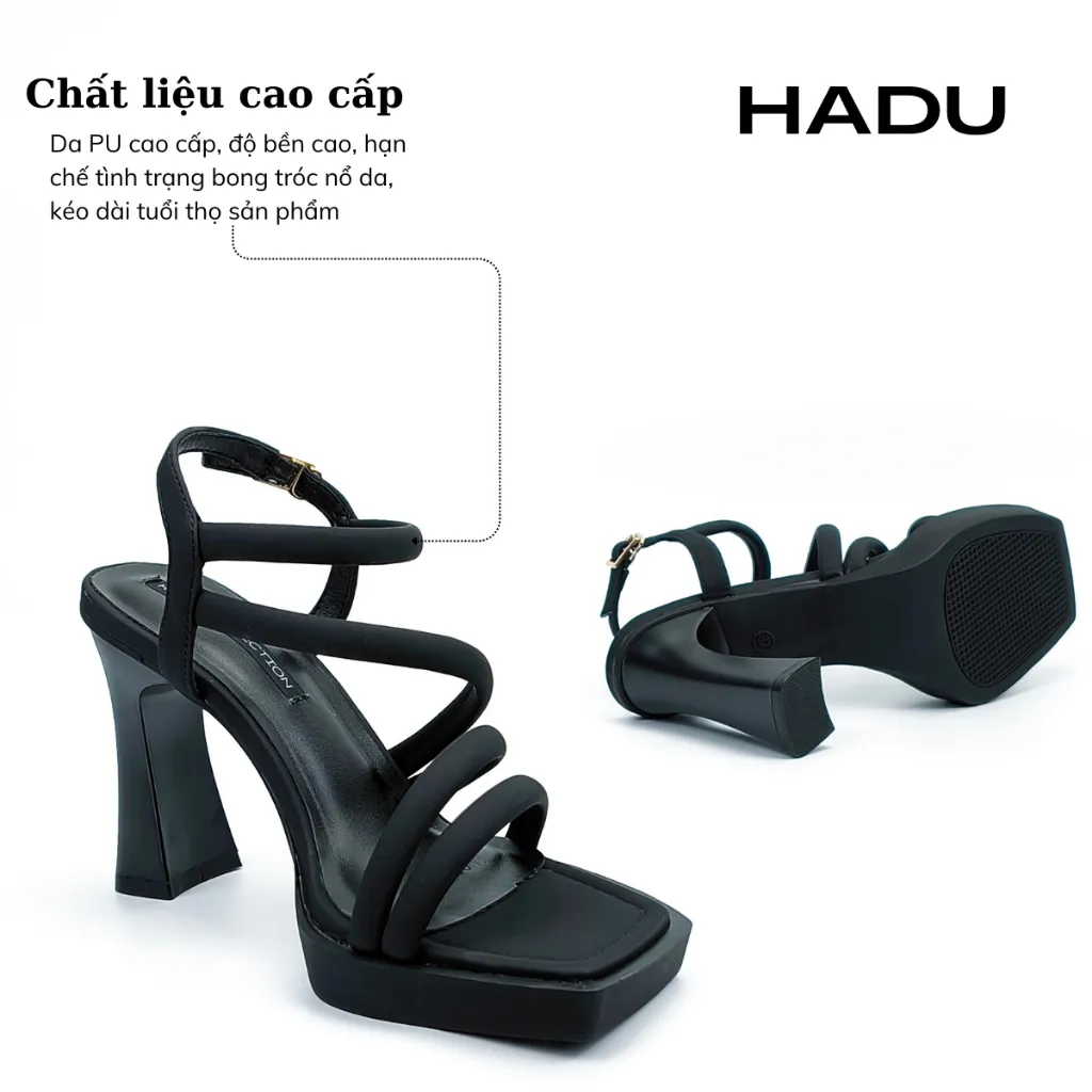 Ảnh Giày Cao Gót Đế Vuông 9P Đúp Trước 2P Dây Chéo HADU M963 Da PU Cao Cấp Đế TPR Chống Trơn BH 12T 2