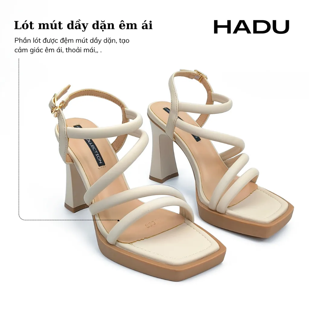 Ảnh Giày Cao Gót Đế Vuông 9P Đúp Trước 2P Dây Chéo HADU M963 Da PU Cao Cấp Đế TPR Chống Trơn BH 12T 3