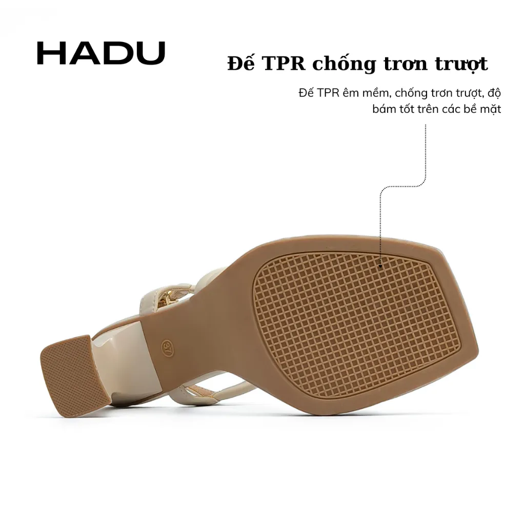 Ảnh Giày Cao Gót Đế Vuông 9P Đúp Trước 2P Dây Chéo HADU M963 Da PU Cao Cấp Đế TPR Chống Trơn BH 12T 4