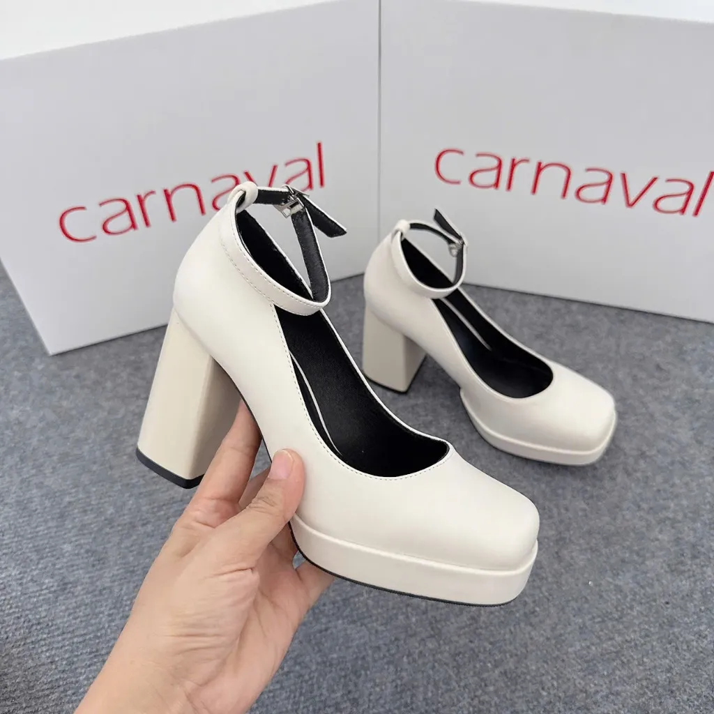 Ảnh Giày Cao Gót Đế Vuông Cao 9cm Carnaval Có Quai Mũi Vuông Sang Trọng, Qúy Phái - VS95 2