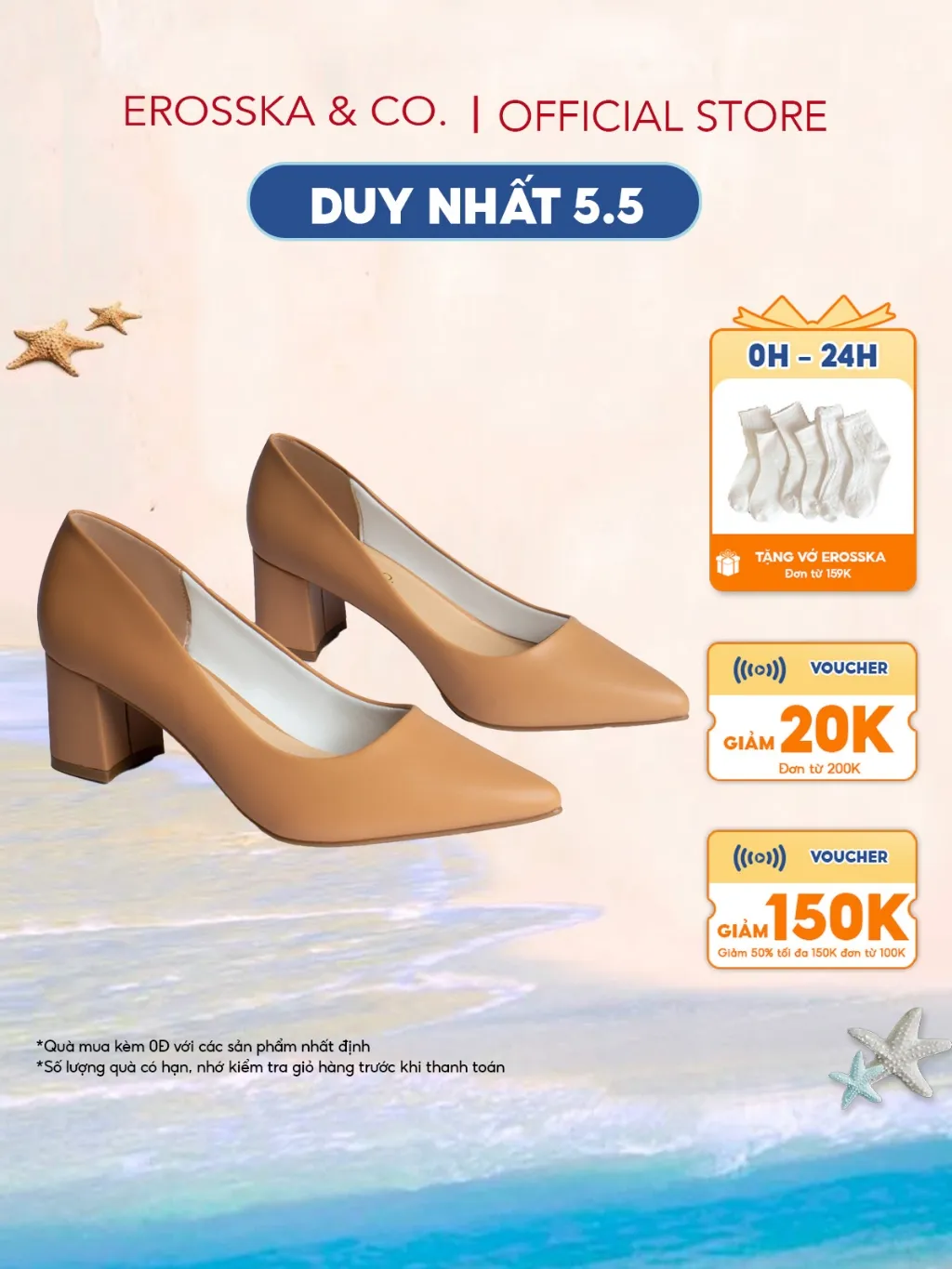 Ảnh Giày cao gót Erosska mũi nhọn kiểu dáng cơ bản cao 5cm màu bò _ EP011 1