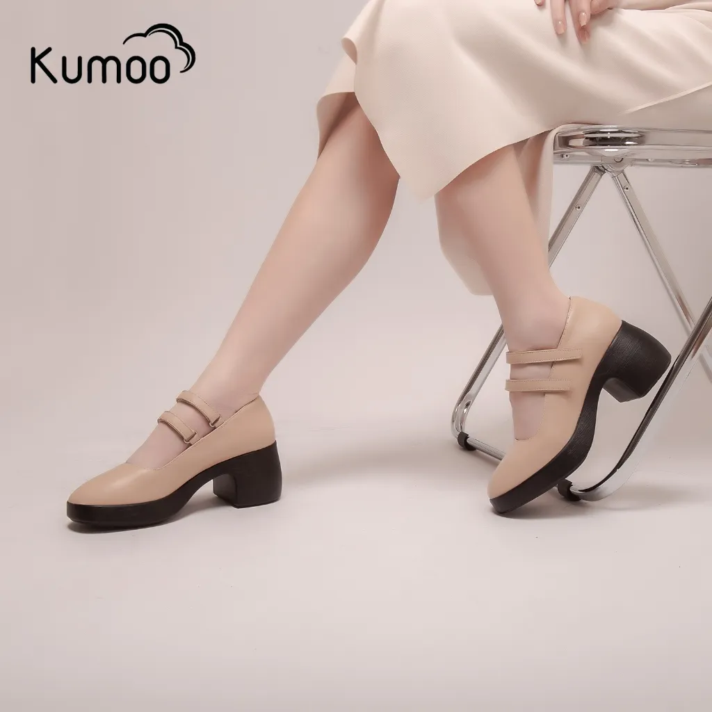 Ảnh Giày Cao Gót Kumoo TATIANA HEELS g GCG-KUMO-013-B Màu Nude Dáng Mary Jane Chất Da Nappa Đế Vuông 7cm 3