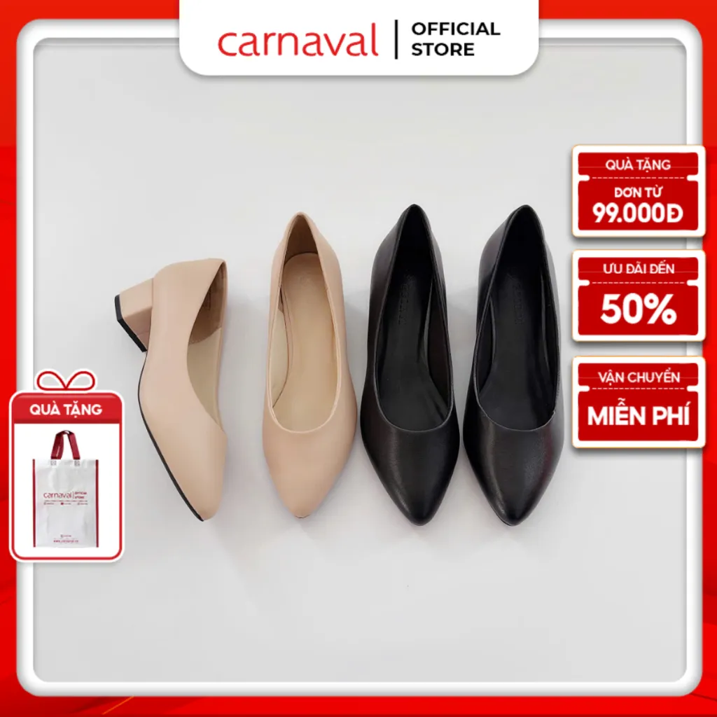 Ảnh Giày Cao Gót Mũi Nhọn Carnaval Phong Cách Công Sở Gót Vuông Cao 4cm - VS85 1