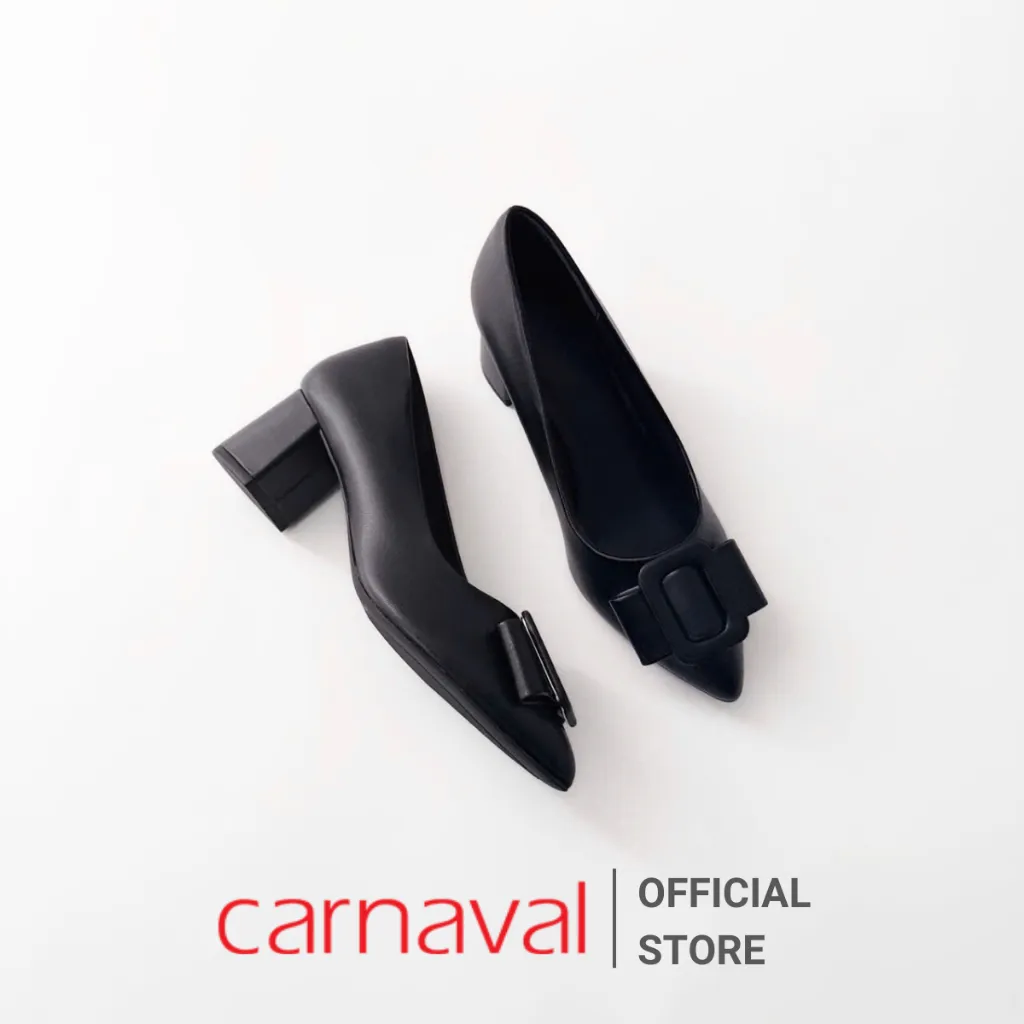 Ảnh Giày Cao Gót Mũi Nhọn Đính Khóa Carnaval Gót Vuông 5cm Phong Cách Công Sở Sang Trọng - VS77 2