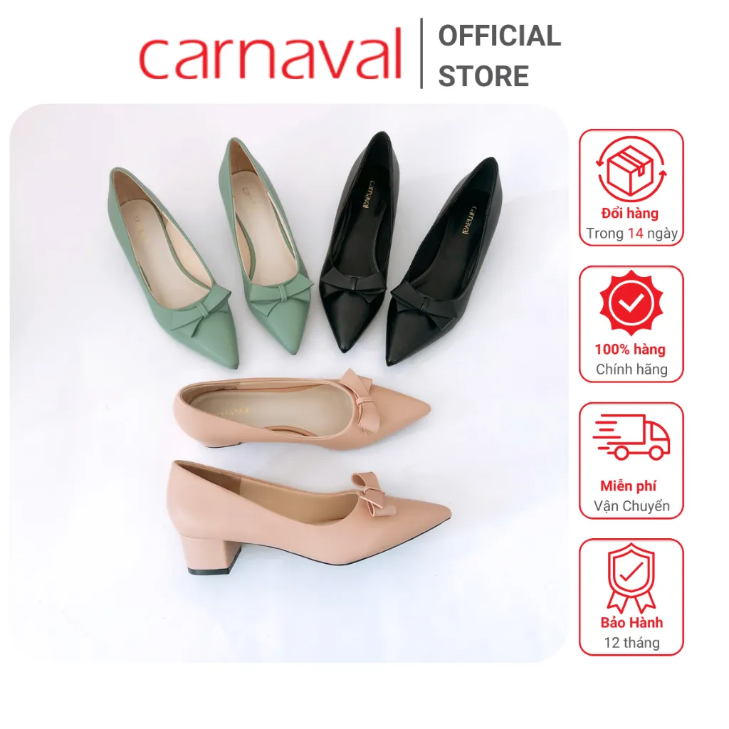 Ảnh Giày cao gót mũi nhọn đính nơ Carnaval siêu xinh gót vuông cao 4cm - VS62 1