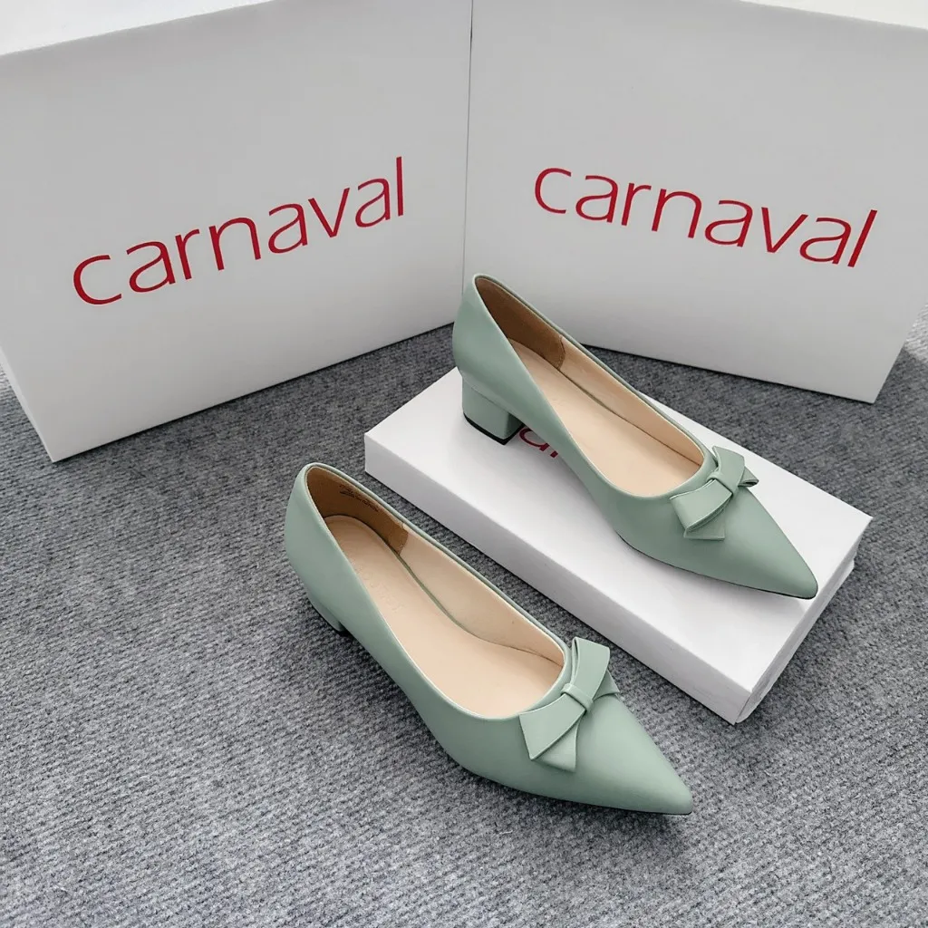 Ảnh Giày cao gót mũi nhọn đính nơ Carnaval siêu xinh gót vuông cao 4cm - VS62 2