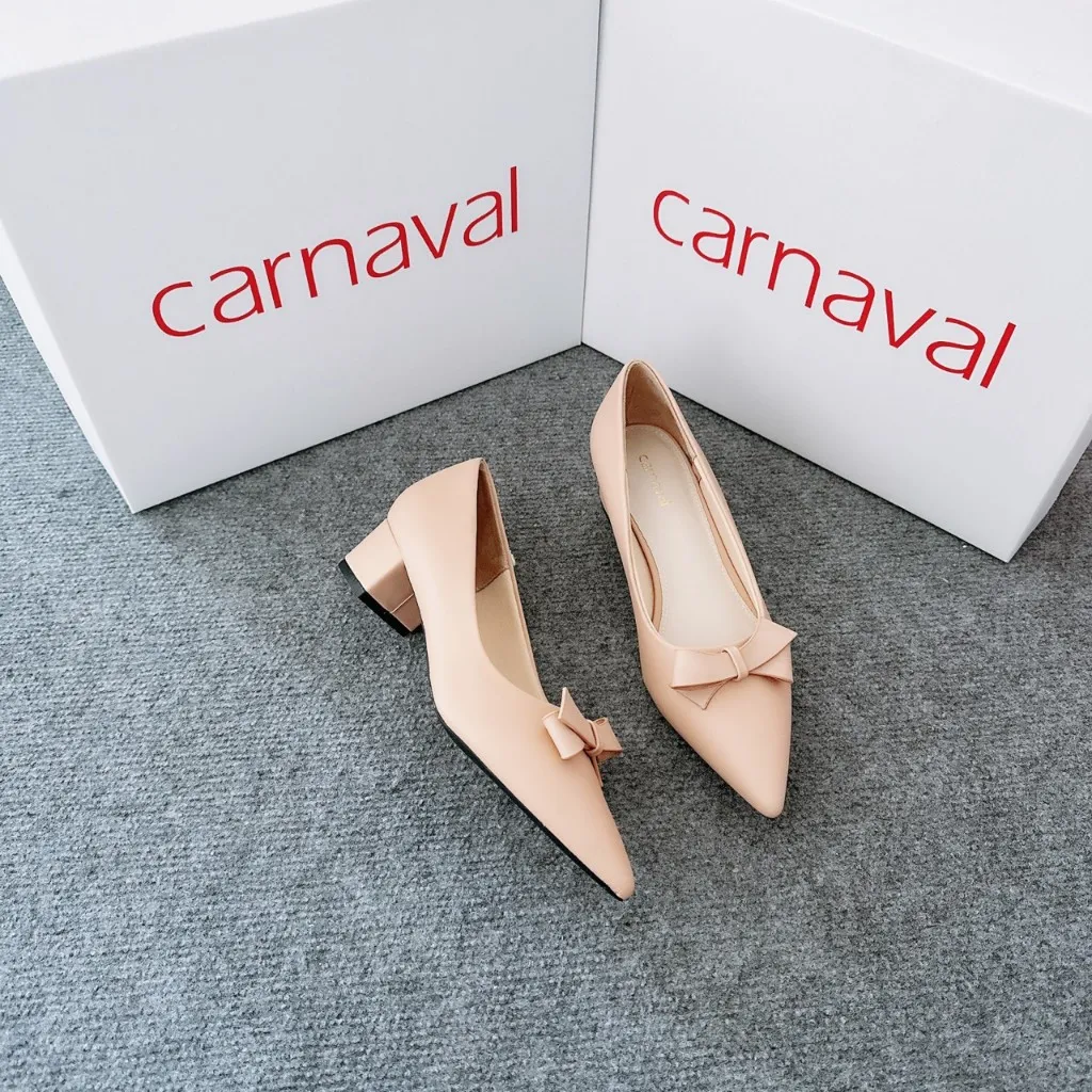 Ảnh Giày cao gót mũi nhọn đính nơ Carnaval siêu xinh gót vuông cao 4cm - VS62 4