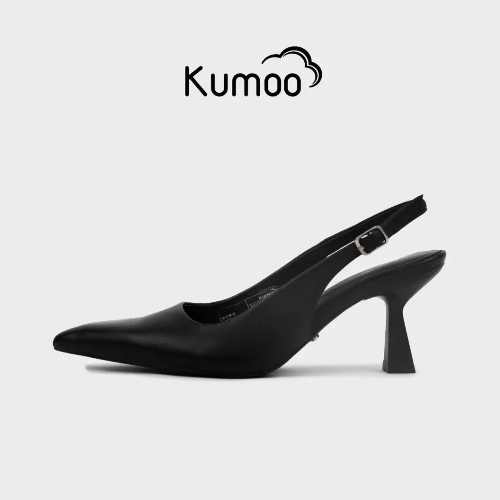 Ảnh Giày Cao Gót Mũi Nhọn KUMOO JESSI HEEL Giày Slingback GCG-KUMO-022-A Màu Đen Da Thật Vừa Vặn Mềm Mại 1