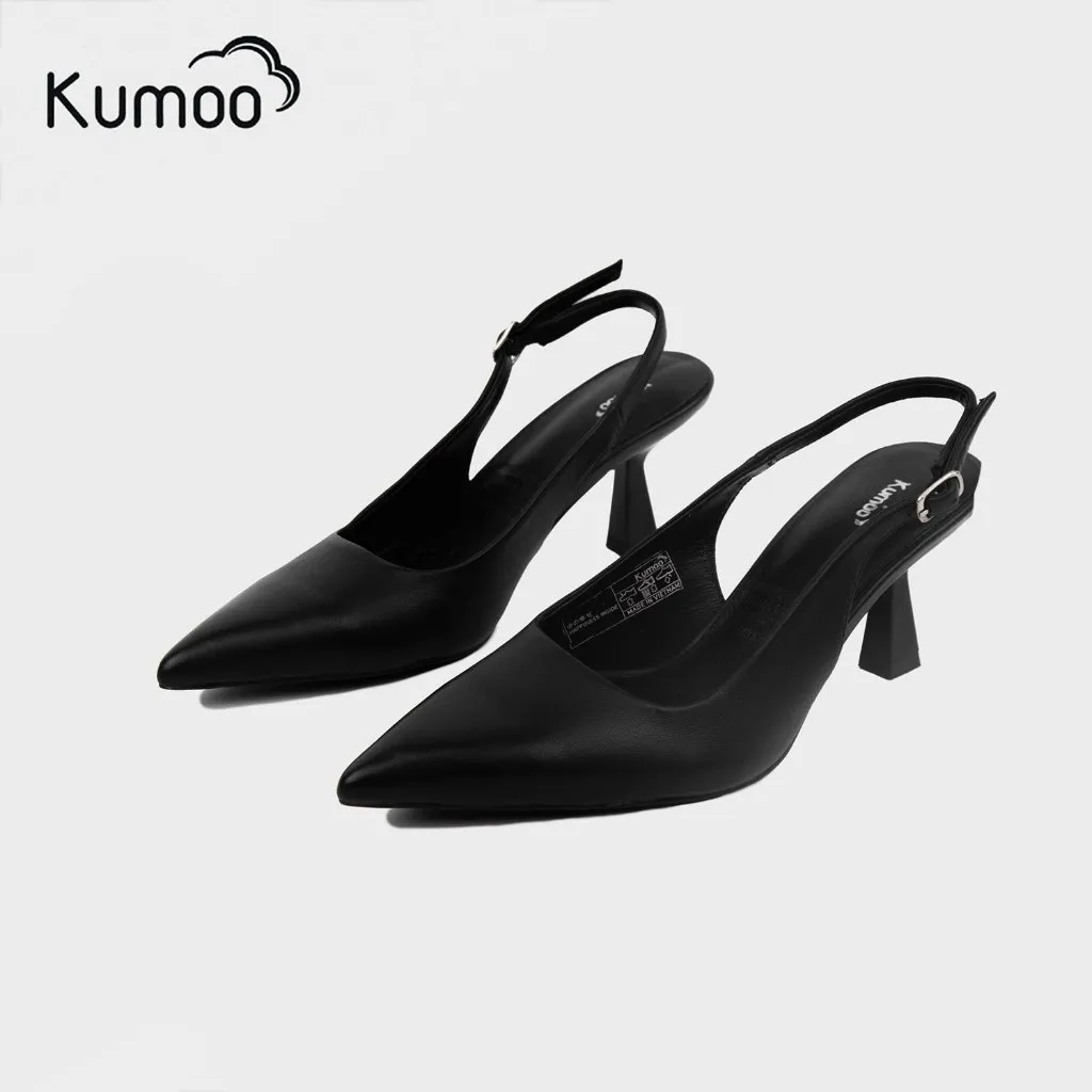 Ảnh Giày Cao Gót Mũi Nhọn KUMOO JESSI HEEL Giày Slingback GCG-KUMO-022-A Màu Đen Da Thật Vừa Vặn Mềm Mại 2
