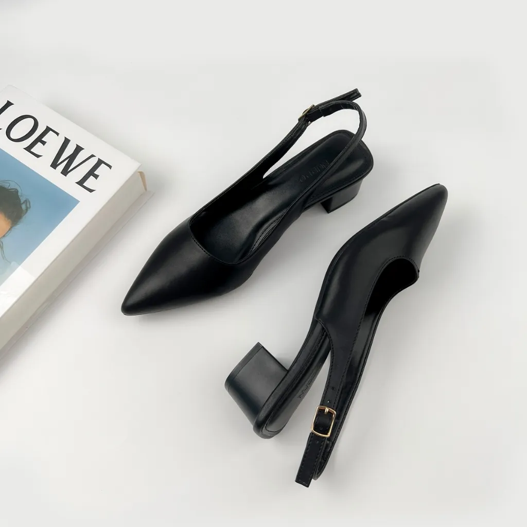 Ảnh Giày Cao Gót Nữ 3 Phân Mũi Nhọn Dáng Slingback, Guốc Nữ Đế Vuông Kín Mũi Sang Trọng NU223 3