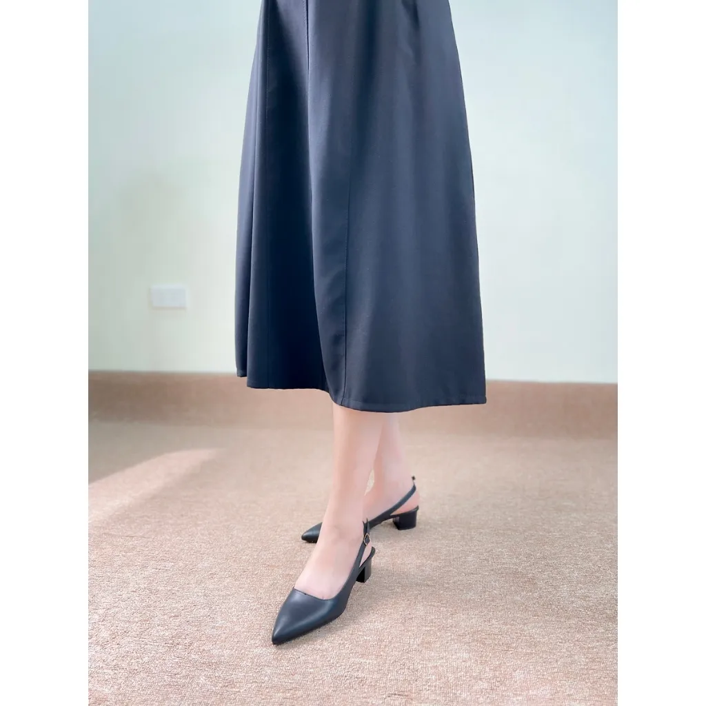 Ảnh Giày Cao Gót Nữ 3 Phân Mũi Nhọn Dáng Slingback, Guốc Nữ Đế Vuông Kín Mũi Sang Trọng NU223 4