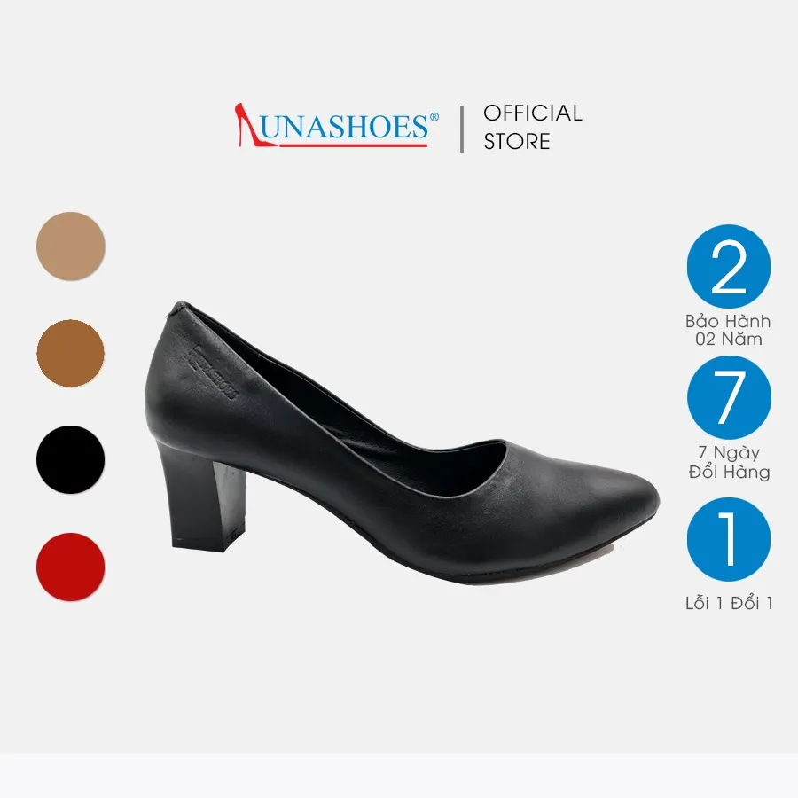 Ảnh Giày cao gót nữ 5 phân LUNASHOES 5006 mũi nhọn gót vuông da bò mềm êm chân dễ phối đồ bảo hành 2 năm 1