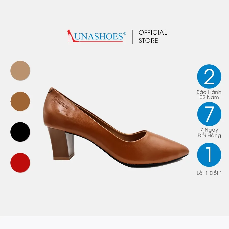 Ảnh Giày cao gót nữ 5 phân LUNASHOES 5006 mũi nhọn gót vuông da bò mềm êm chân dễ phối đồ bảo hành 2 năm 2