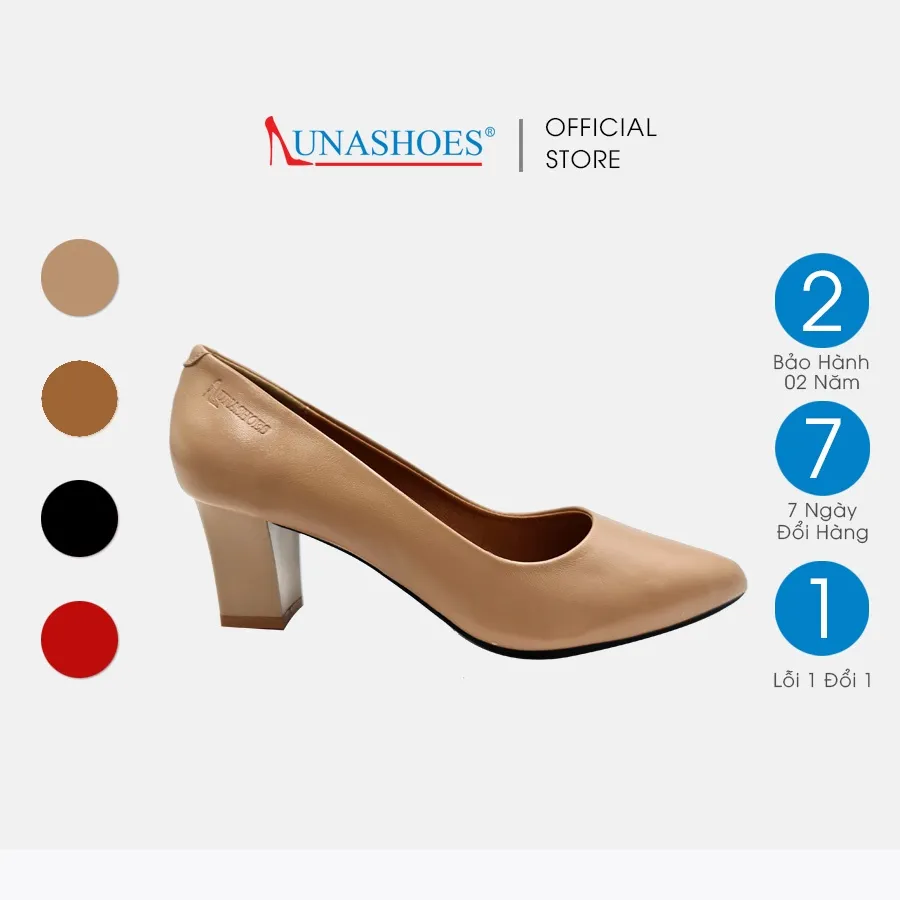 Ảnh Giày cao gót nữ 5 phân LUNASHOES 5006 mũi nhọn gót vuông da bò mềm êm chân dễ phối đồ bảo hành 2 năm 3