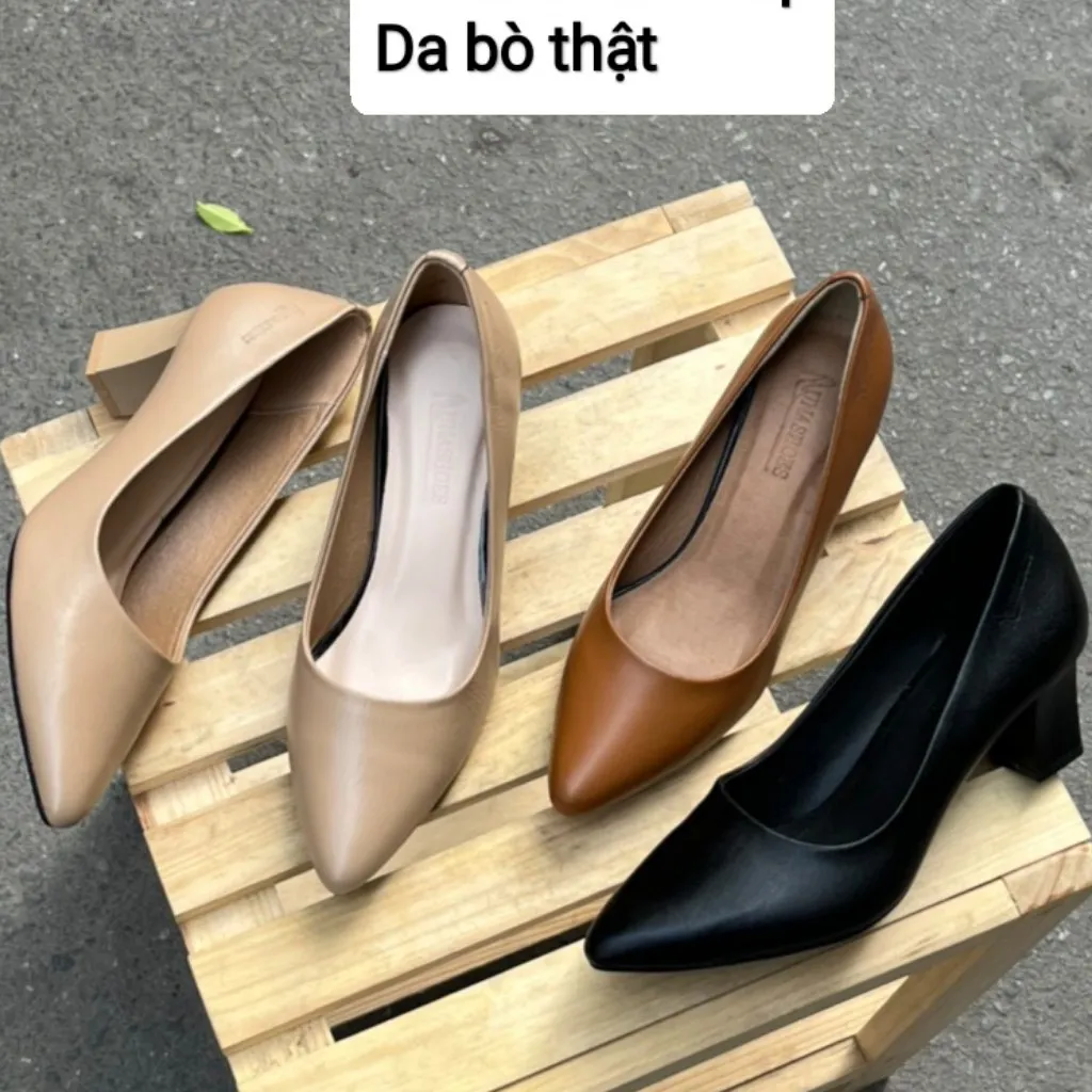 Ảnh Giày cao gót nữ 5 phân LUNASHOES 5006 mũi nhọn gót vuông da bò mềm êm chân dễ phối đồ bảo hành 2 năm 4
