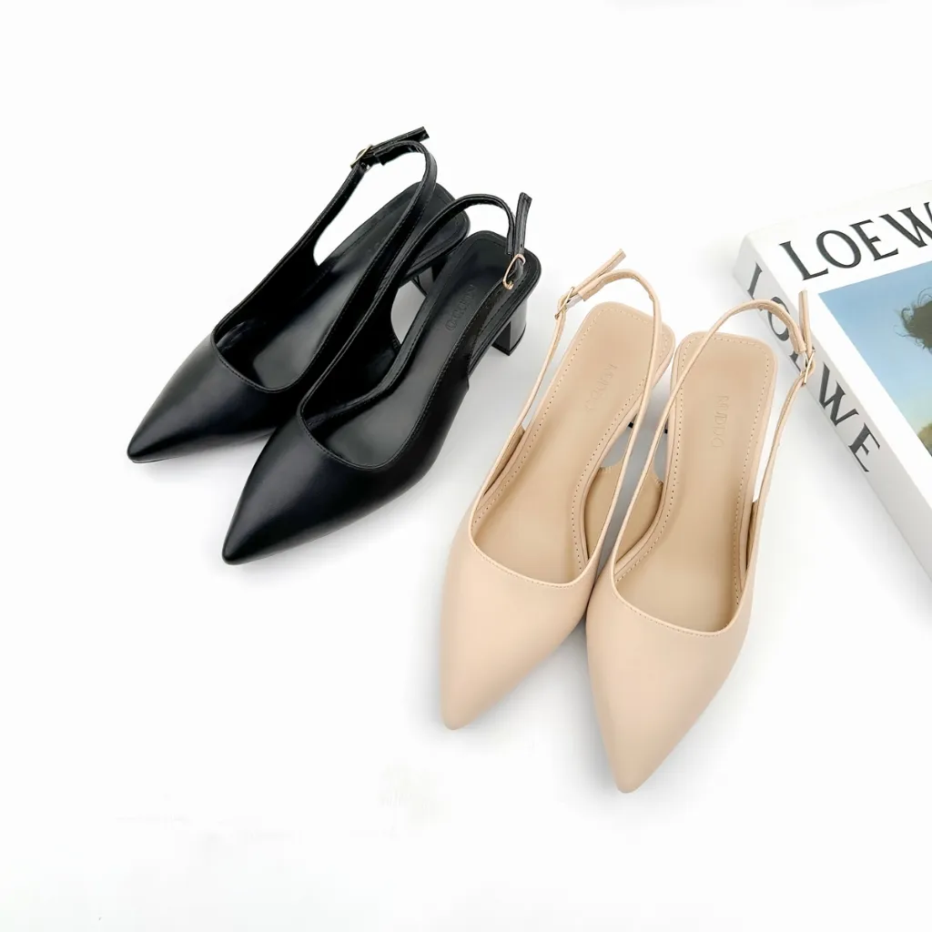 Ảnh Giày Cao Gót Nữ 5cm Thời Trang Da Thật NUDDO, Guốc Nữ Mũi Nhọn Hở Gót Cao Cấp N500D 1