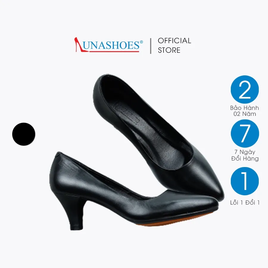 Ảnh Giày cao gót nữ 5p da bò thật đế vuông mũi nhọn LUNASHOES 5702 mềm êm chân màu đen bảo hành 2 năm 1