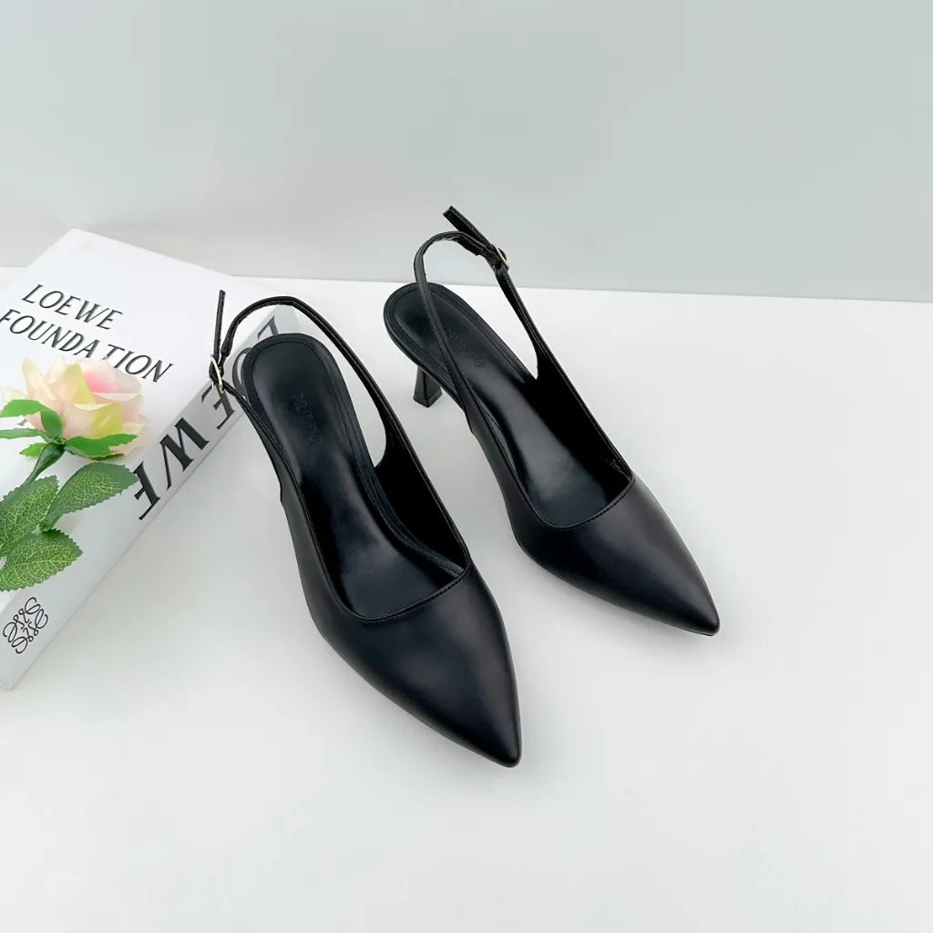 Ảnh Giày Cao Gót Nữ Bít Mũi 7 Phân Mũi Nhọn, Guốc Nữ Slingback Hở Gót Đế Nhọn Sang Trọng NUDDO NL712 3