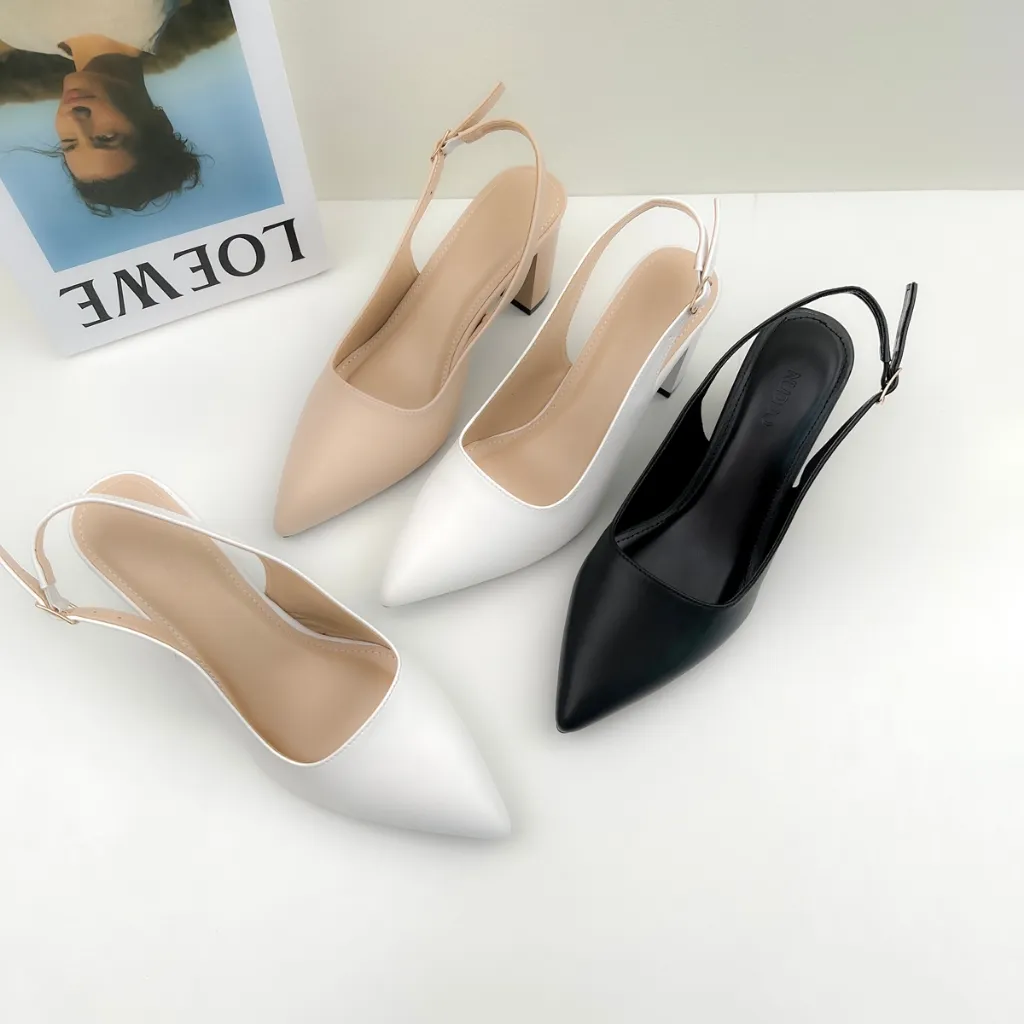 Ảnh Giày Cao Gót Nữ Bít Mũi 7 Phân Mũi Nhọn, Guốc Đế Vuông 7cm Dáng Slingback Hở Gót Công Sở NUDDO N888 2
