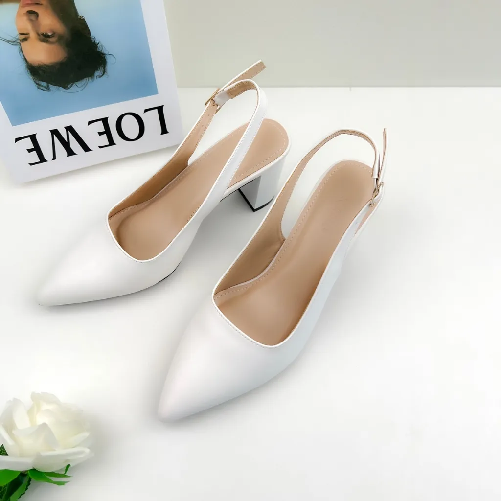 Ảnh Giày Cao Gót Nữ Bít Mũi 7 Phân Mũi Nhọn, Guốc Đế Vuông 7cm Dáng Slingback Hở Gót Công Sở NUDDO N888 3
