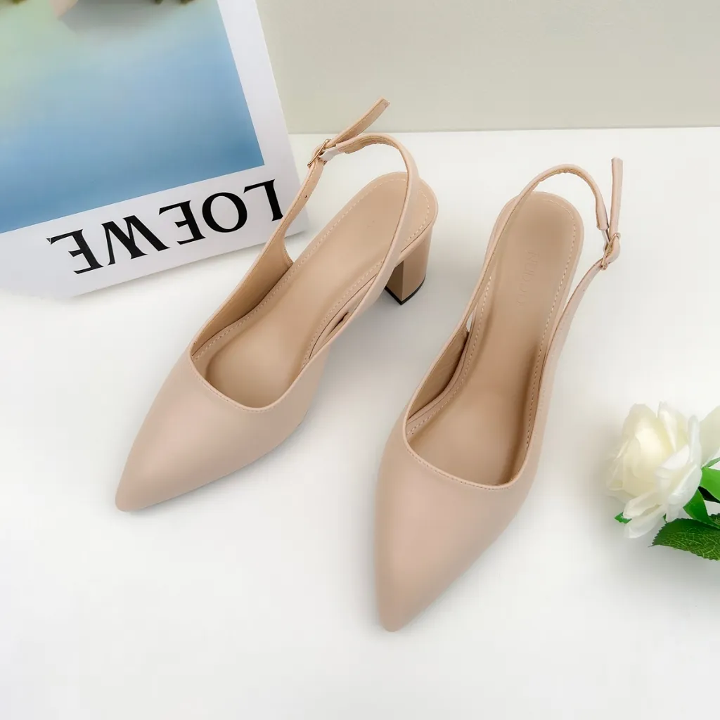 Ảnh Giày Cao Gót Nữ Bít Mũi 7 Phân Mũi Nhọn, Guốc Đế Vuông 7cm Dáng Slingback Hở Gót Công Sở NUDDO N888 4