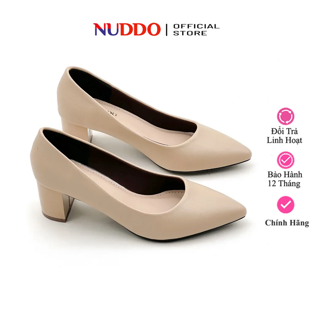 Ảnh Giày cao gót nữ bít mũi công sở 5 phân, guốc mũi nhọn đế vuông 5cm da mềm NUDDO _N502A 1