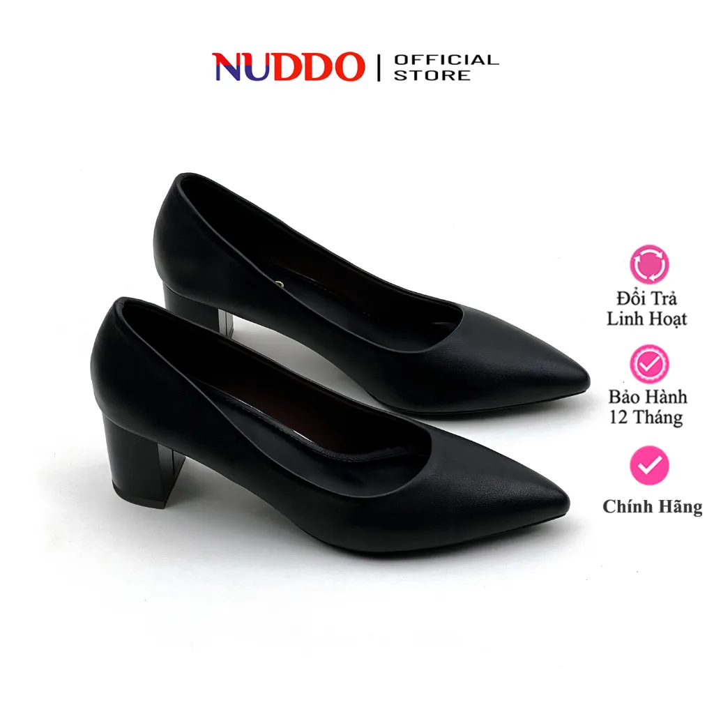 Ảnh Giày cao gót nữ bít mũi công sở 5 phân, guốc mũi nhọn đế vuông 5cm da mềm NUDDO _N502A 3