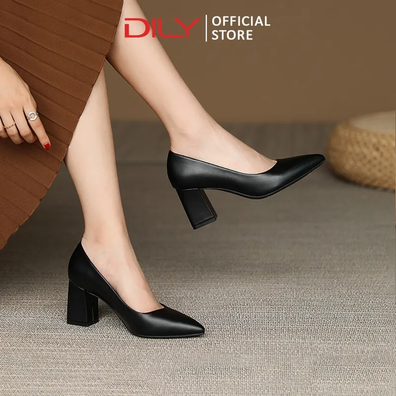 Ảnh Giày cao gót nữ bít mũi DILY mũi nhọn thời trang gót vuông basic cao 6.5cm_ AA0265 1