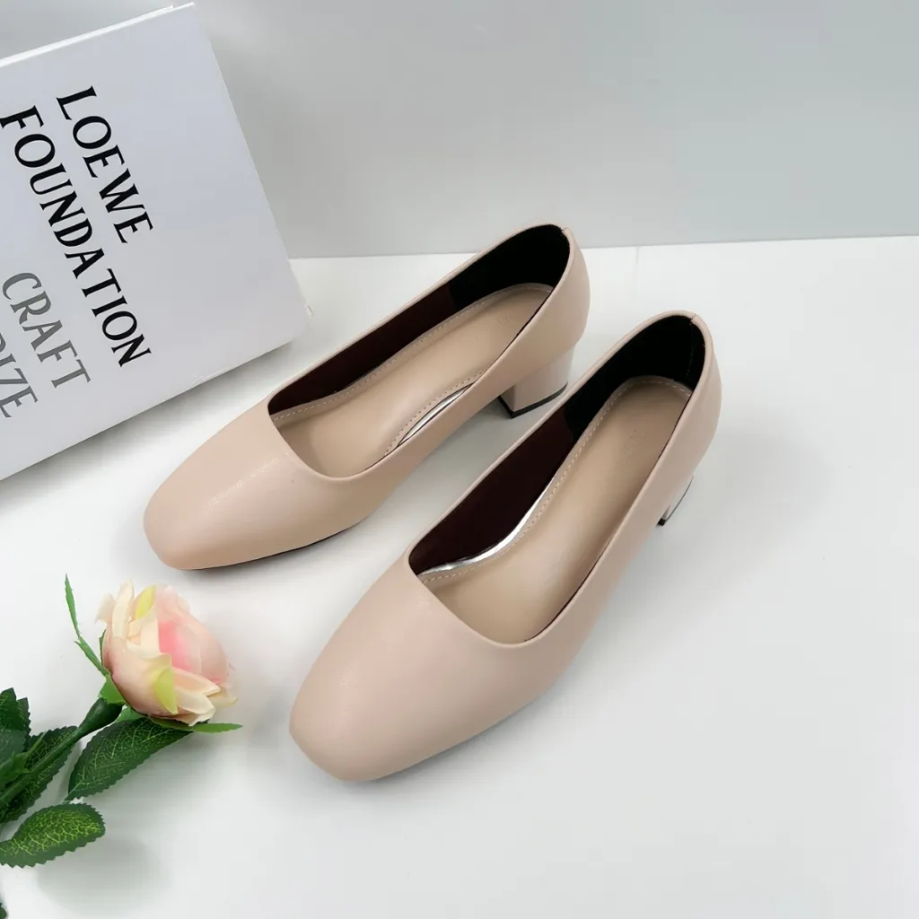Ảnh Giày Cao Gót Nữ Bít Mũi Đế Vuông 3cm Cao Cấp, Giày Công Sở Nữ Da Thật Mũi Vuông NUDDO N3D01 1