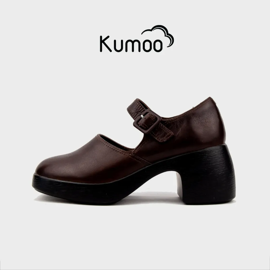 Ảnh Giày Cao Gót Nữ Công Sở KUMOO MARRY BLOCK HEEL GCG-KUMO-014-B Màu Nâu Đế 7cm Chất Da Nappa Cao Cấp 1