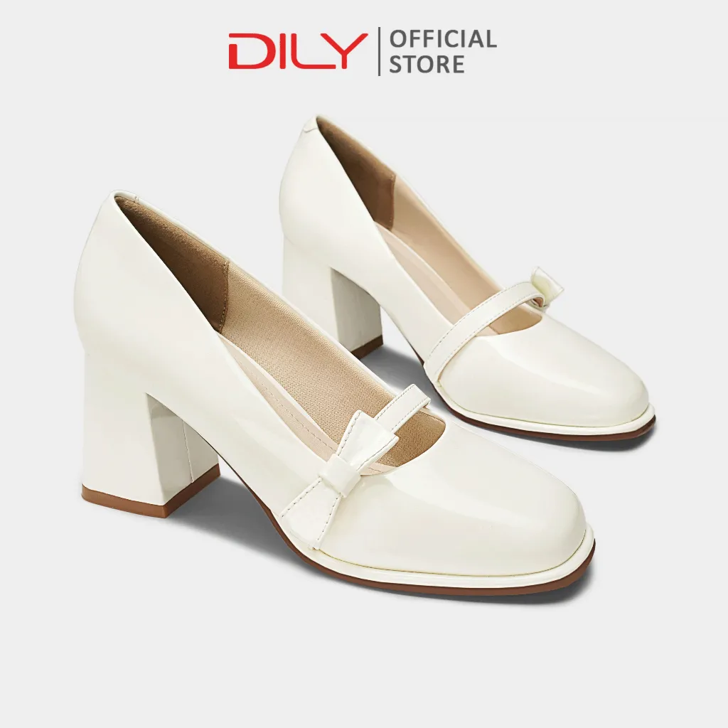 Ảnh Giày cao gót nữ DILY gót vuông thanh lịch, giày cao gót mũi vuông quai đính nơ cao 6.5cm DL0567 1