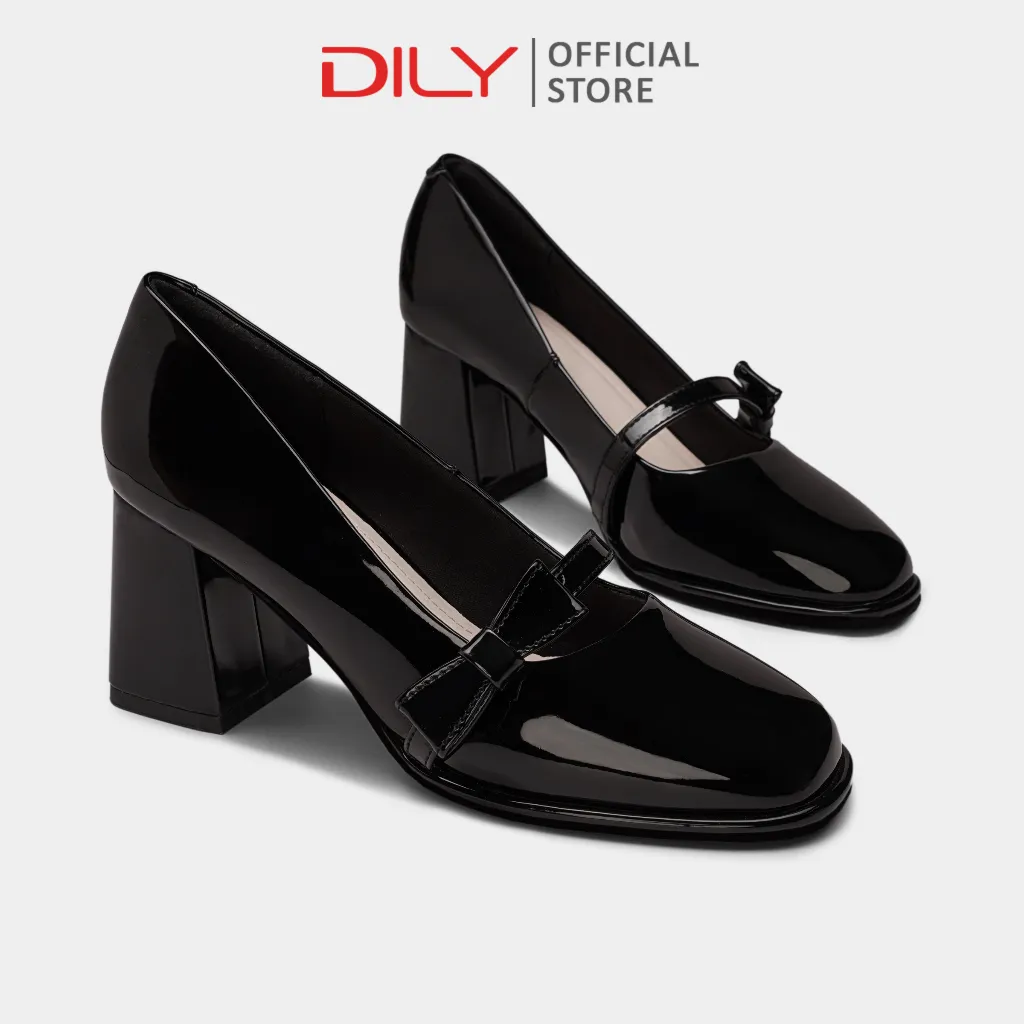 Ảnh Giày cao gót nữ DILY gót vuông thanh lịch, giày cao gót mũi vuông quai đính nơ cao 6.5cm DL0567 2