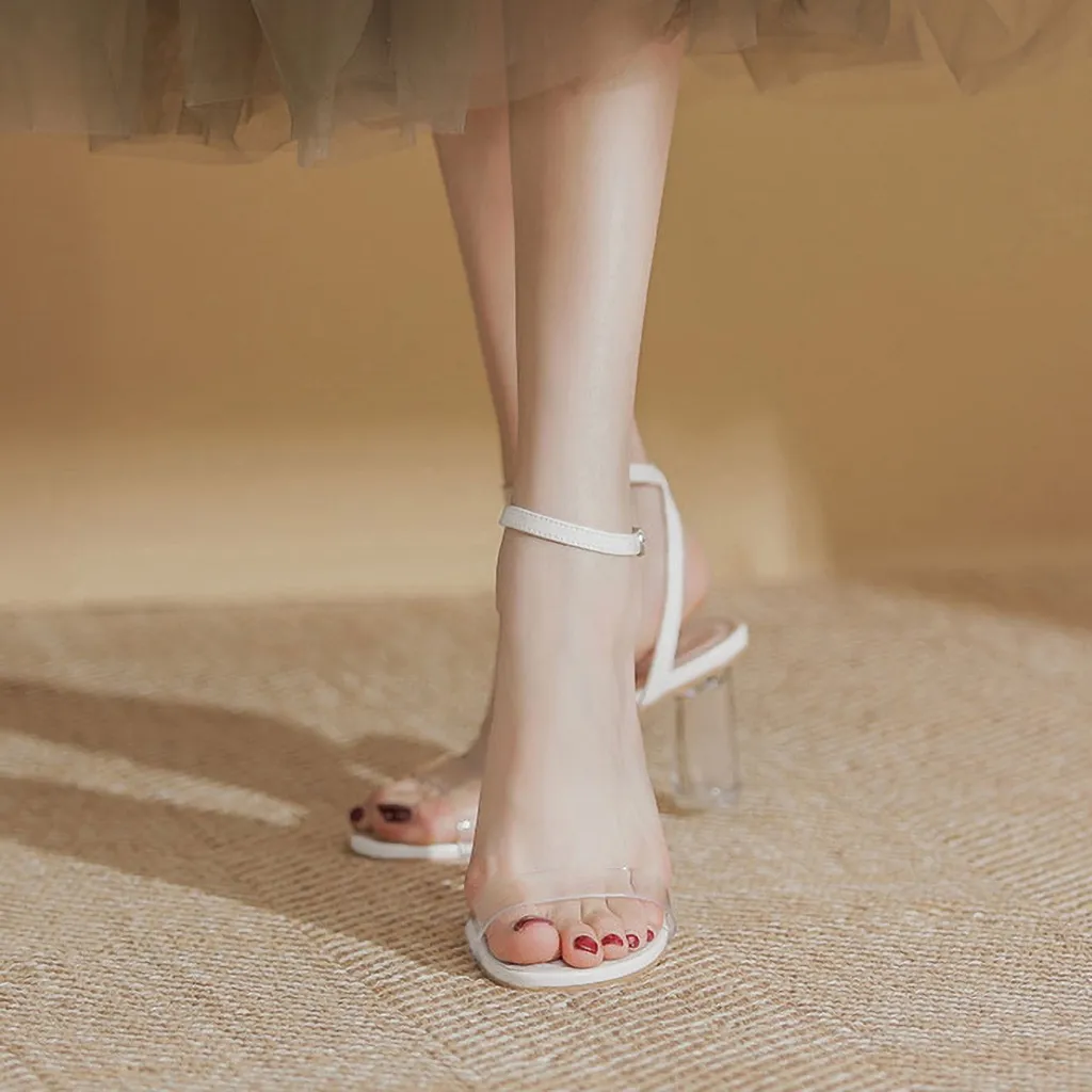 Ảnh Giày cao gót nữ DILY quai mảnh gót trụ tròn trong suốt, sandal cao gót nữ mũi tròn cao 7.5cm_AA0335 3