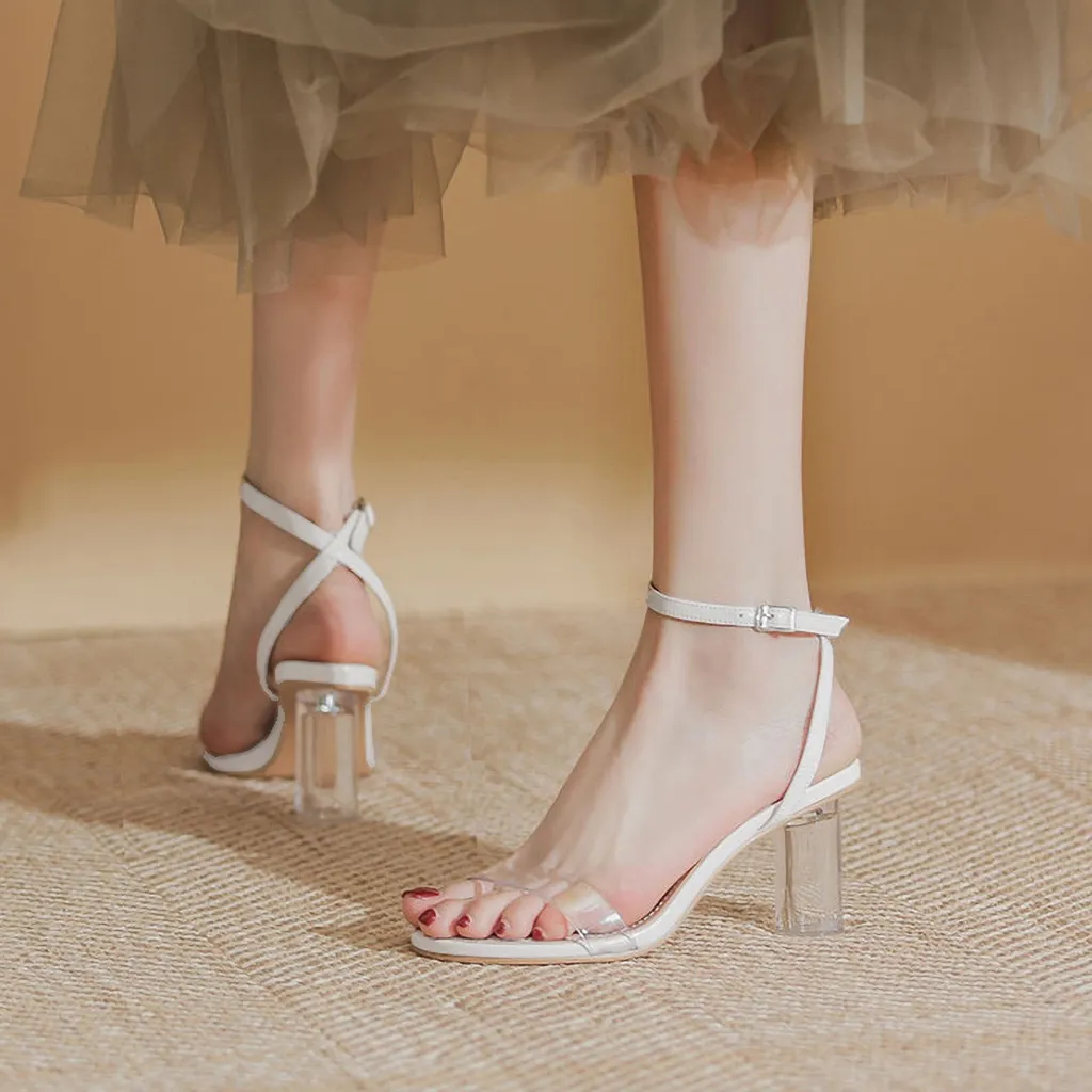 Ảnh Giày cao gót nữ DILY quai mảnh gót trụ tròn trong suốt, sandal cao gót nữ mũi tròn cao 7.5cm_AA0335 4