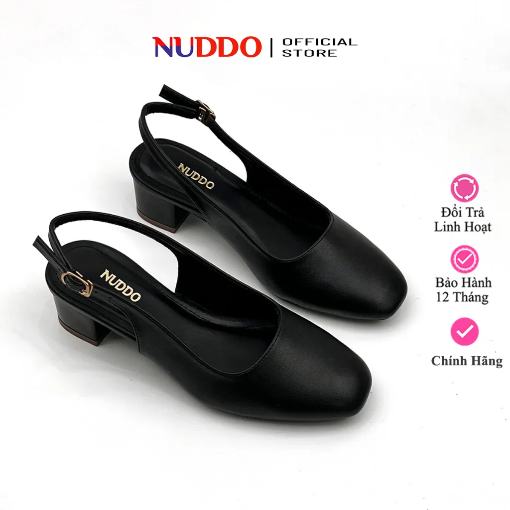 Ảnh Giày cao gót nữ đế vuông 3 phân mũi vuông da mềm dáng slingback quai hậu sang trọng Nuddo_N333 1