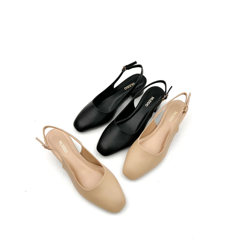 Ảnh Giày cao gót nữ đế vuông 3 phân mũi vuông da mềm dáng slingback quai hậu sang trọng Nuddo_N333 2