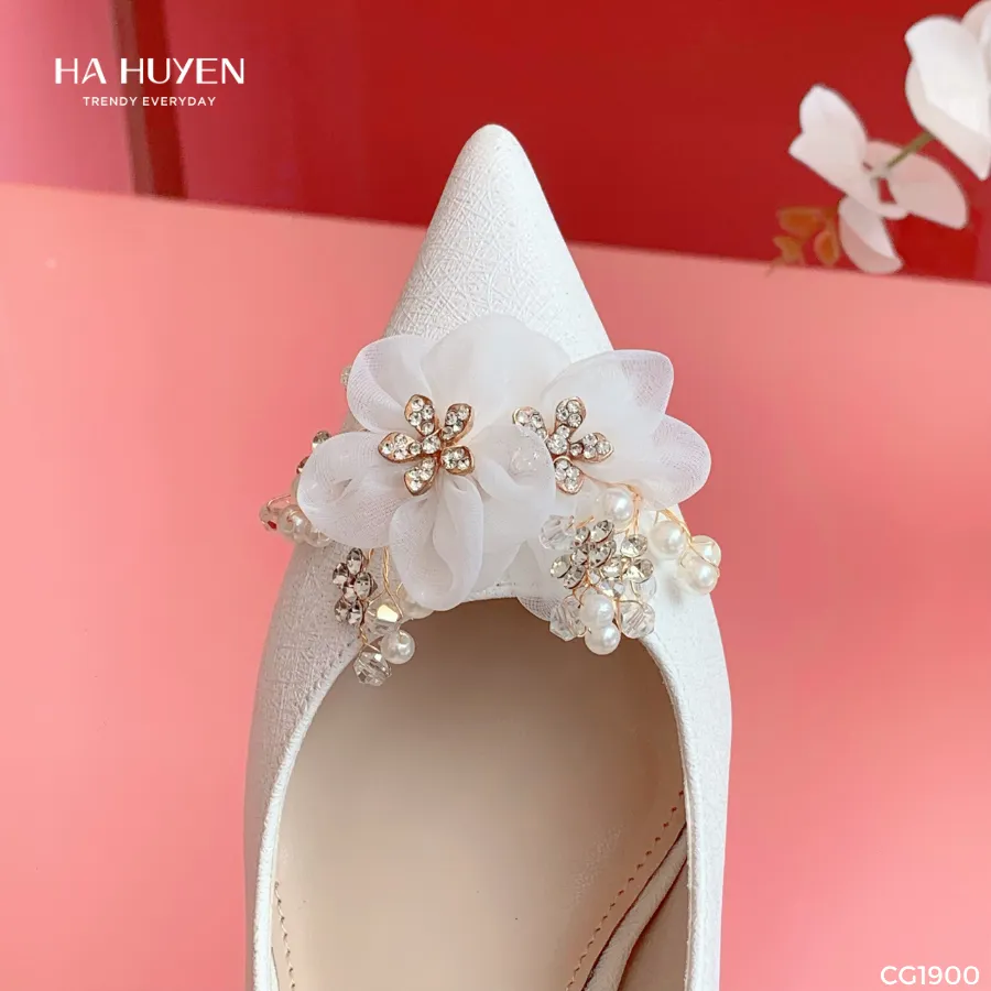 Ảnh Giày cao gót nữ, giày cưới HÀ HUYỀN vân nhũ hoa voan gót nhọn 9cm - CG1900 2