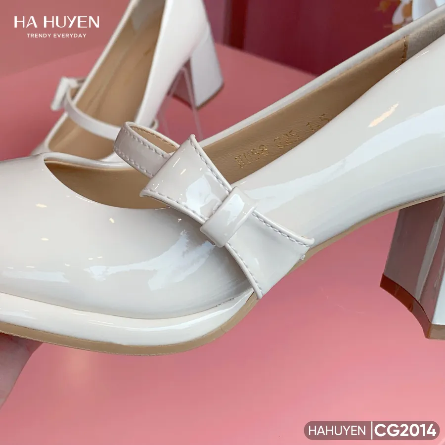 Ảnh Giày cao gót nữ, giày mary jane HÀ HUYỀN bóng mép nổi nơ thắt hông gót vuông 7cm - CG2014 4