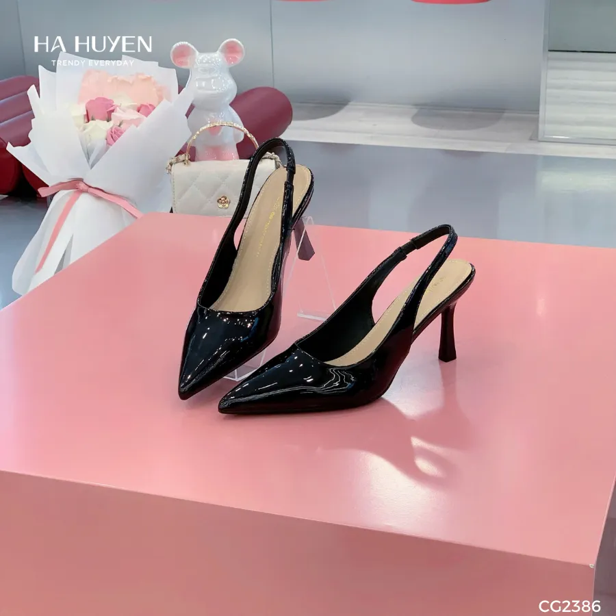 Ảnh Giày cao gót nữ HÀ HUYỀN bóng trơn mũi nhọn quai hậu gót nhọn 7cm - CG2386 2