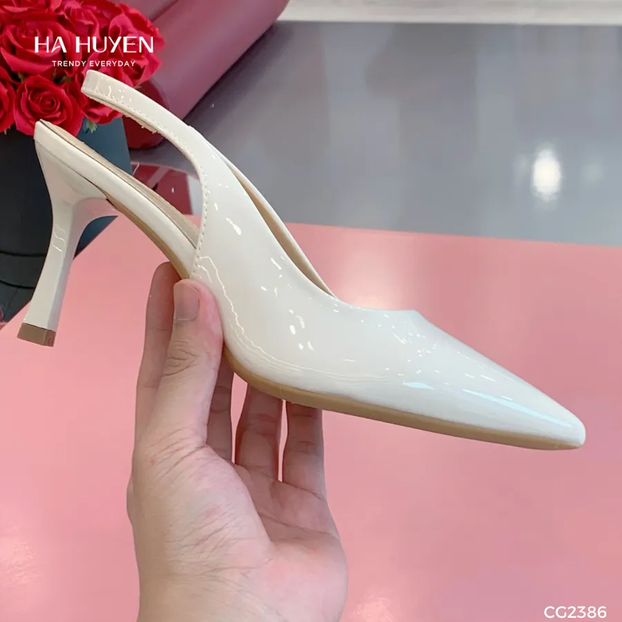 Ảnh Giày cao gót nữ HÀ HUYỀN bóng trơn mũi nhọn quai hậu gót nhọn 7cm - CG2386 3