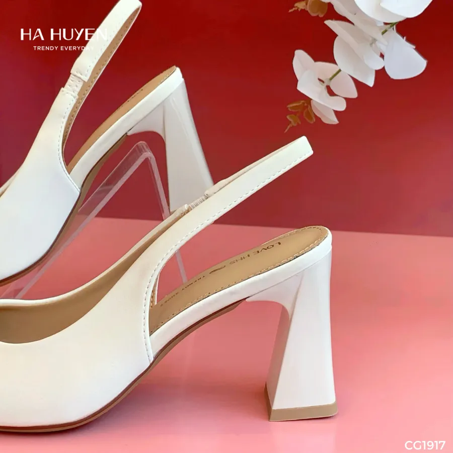 Ảnh Giày cao gót nữ HÀ HUYỀN da lì mũi vuông trơn quai hậu gót dẹt 8cm - CG1917 4