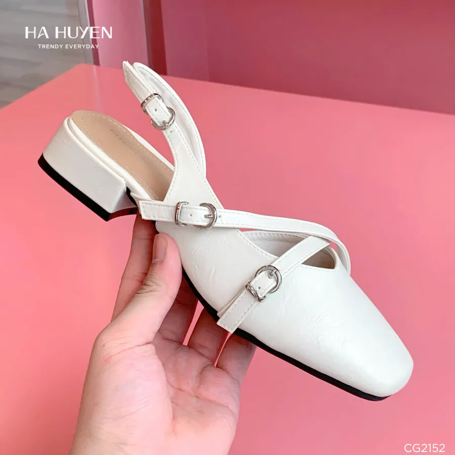 Ảnh Giày cao gót nữ HÀ HUYỀN da lì cut V 2 quai chéo cài khóa gót vuông 3cm - CG2152 1