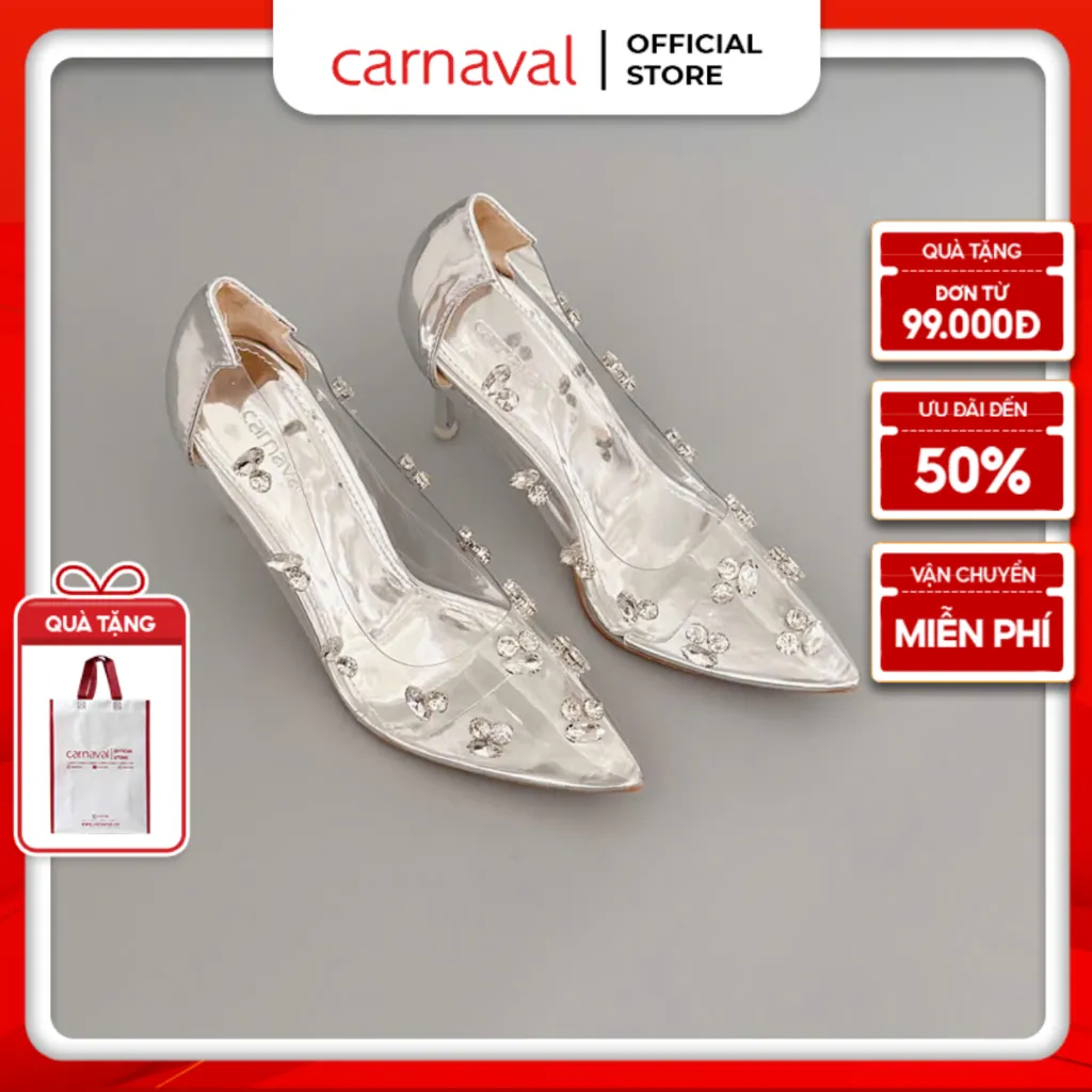 Giày Cao Gót Mika Đính Đá Carnaval 9cm Mũi Nhọn Sang Trọng VS84