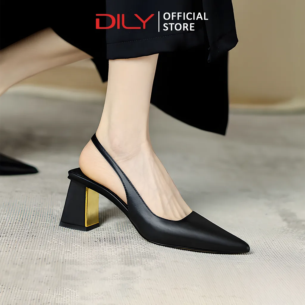 Ảnh Giày cao gót nữ mũi nhọn gót vuông basic, giày slingback trang nhã cao 7cm_AA0375 1