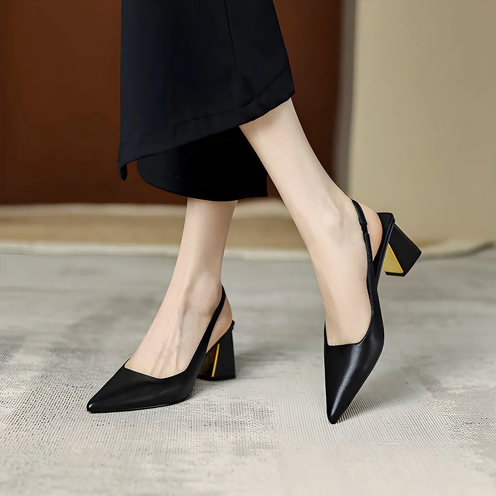 Ảnh Giày cao gót nữ mũi nhọn gót vuông basic, giày slingback trang nhã cao 7cm_AA0375 2